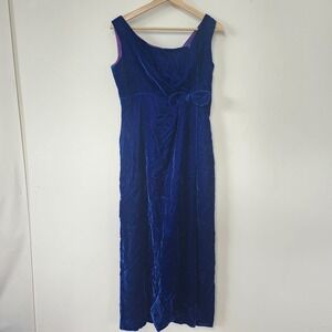 Vintage 60s Royal Blue Velvet Sleeveless Cocktail Party Dress Mod Long Handmade